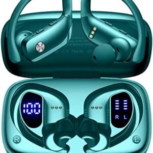 Wireless Earbuds Bluetooth Headphones 48hrs Play Back Sport Earphones with LED Display Over-Ear Buds with Earhooks Built-in Mic Headset for Workout Green BMANI-VEAT00L