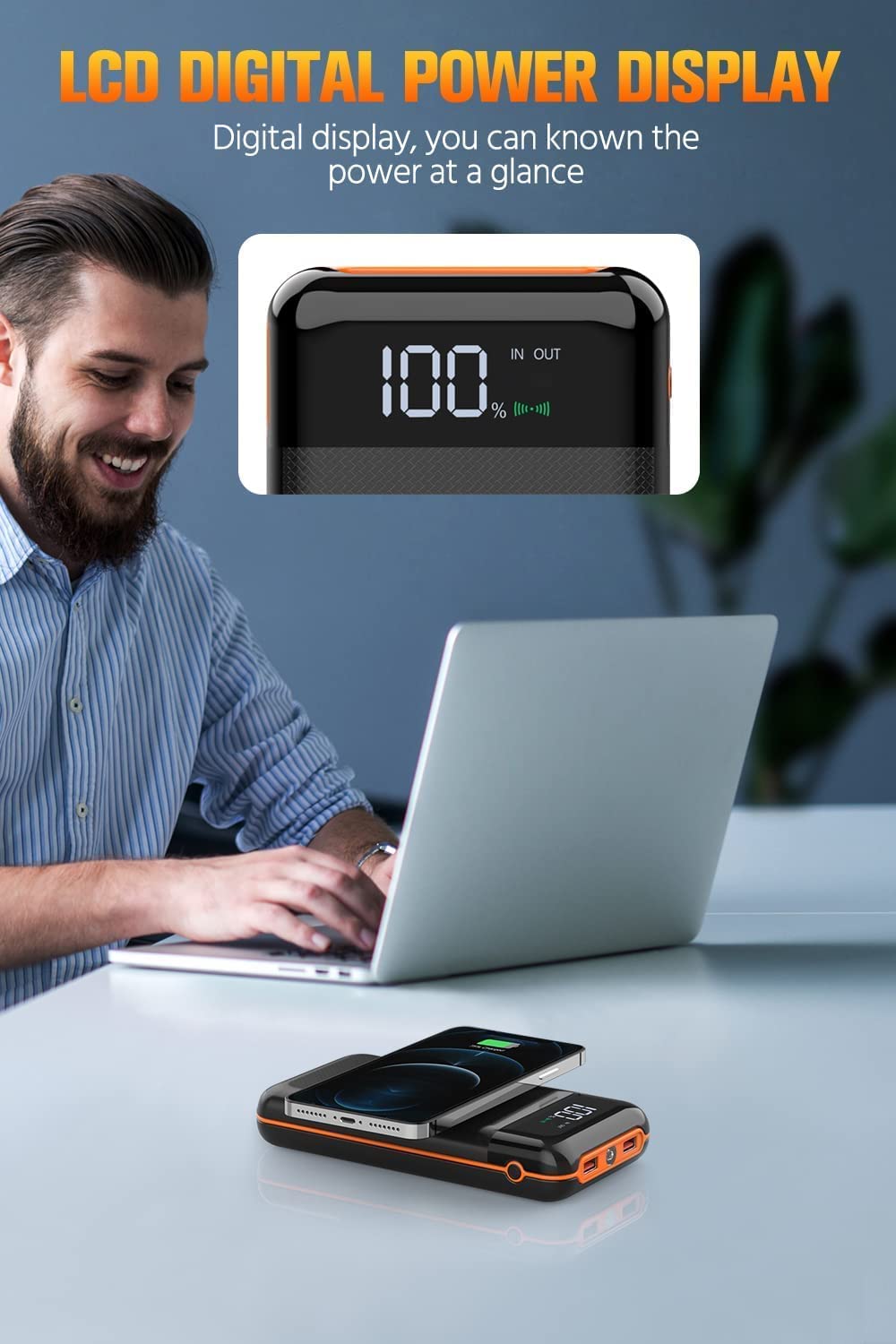 UYAYOHU Portable-Power-Bank-Charger - 40000mAh Power Bank Flashlight 5V3.1A Quick Charge and Built in Out/Input Cables 10W Wireless Charger for Smart Devices and Cell Phones - Image 5