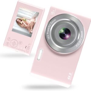 UIKICON Digital Camera, 4K 44MP Kids Camera with 32GB SD Card and 2 Rechargeable Batteries, Small Mini Point and Shoot Compact Digital Cameras for Beginners, Kids and Teens - Pink