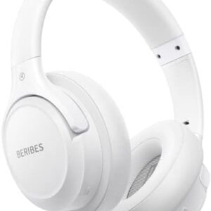 Bluetooth Headphones Over Ear,BERIBES 65H Playtime and 6 EQ Music Modes with Microphone,HiFi Stereo Foldable Lightweight Wireless Headset,Deep Bass for Home Office Cellphone PC Etc.(White)