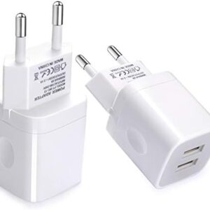 European Wall Charger, Vifigen 2-Pack USB 2.1AMP Universal Europe Charger Block Dual Port Plug Compatible for iPhone 15 14 13 12 11 Pro Max XS XR X SE 8 7 6 Plus, Samsung S23 S22 A14, Note 20,LG,Moto