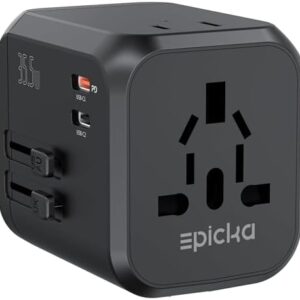 EPICKA Universal Travel Adapter, International Plug Adapter with Dual AC Outlet, 2 USB-C 35W PD Fast Charging & 3 USB-A, All in One Worldwide Wall Charger (TA-205, Black)