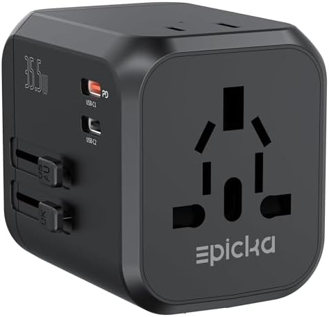 EPICKA Universal Travel Adapter, International Plug Adapter with Dual AC Outlet, 2 USB-C 35W PD Fast Charging & 3 USB-A, All in One Worldwide Wall Charger (TA-205, Black)