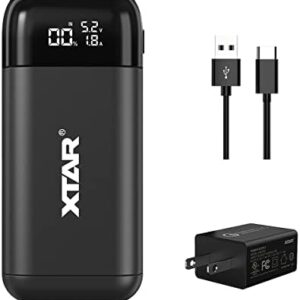 XTAR PB2SL 18650 Battery Charger with XTAR QC3.0 18W Wall Charger USB C Port 21700 Battery Charger with USB Output Function for 18650 20700 21700 Batteries-Not Included Batteries