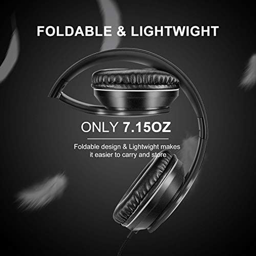 LORELEI X6 Over-Ear Headphones with Microphone, Lightweight Foldable & Portable Stereo Bass Headphones with 1.45M No-Tangle, Wired Headphones for Smartphone Tablet MP3 / 4 (Space Black) - Image 3