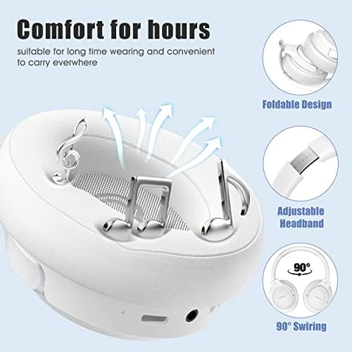 Bluetooth Headphones Over Ear,BERIBES 65H Playtime and 6 EQ Music Modes with Microphone,HiFi Stereo Foldable Lightweight Wireless Headset,Deep Bass for Home Office Cellphone PC Etc.(White) - Image 4