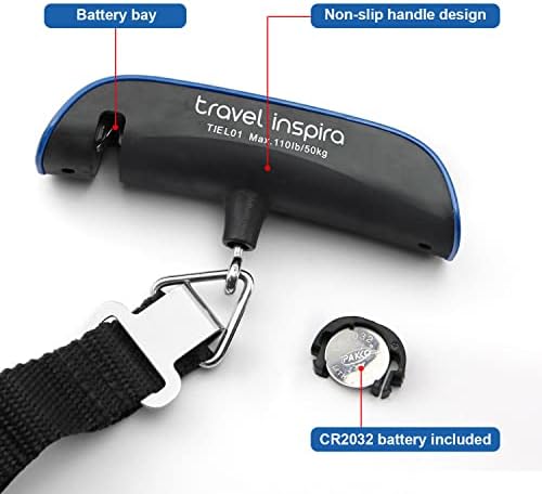 travel inspira Luggage Scale, Portable Digital Hanging Baggage Scale for Travel, Suitcase Weight Scale with Rubber Paint, 110 Pounds, Battery Included - Image 3