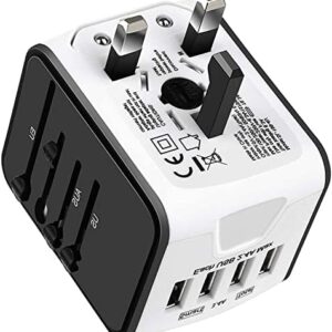 All in One Universal 4 USB International Travel Adapter Universal Power Adapter Wall Charger Worldwide Perfect for European US, EU, UK, AU 160 Countries (White)