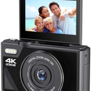 64MP Digital Camera for Photography and Video: 4K Vlogging Camera for YouTube with 3'' Flip Screen and 32GB TF Card, 16X Digital Zoom Digital Camera for Gift (Black)