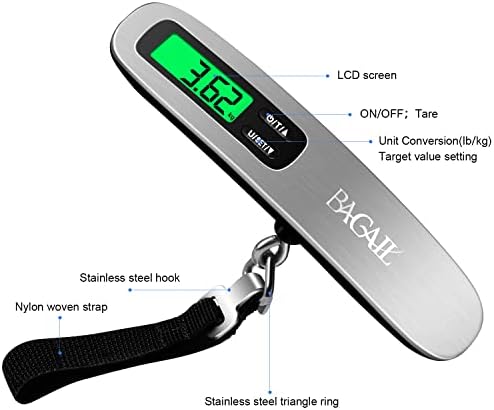 BAGAIL Digital Luggage Scale, 110lbs Hanging Baggage Scale with Backlit LCD Display, Portable Suitcase Weighing Scale, Travel Luggage Weight Scale with Hook, Strong Straps for Travelers - Image 3