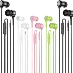 Earbuds Earphones with Microphone, 5 Pack Wired Heavy Bass Headphones, Earphone with Noise Isolating, Fits 3.5mm Interface for iPad, Desktop