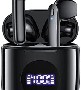 Bluetooth Headphones V5.3 Wireless Earbuds 50Hrs Battery Life with Wireless Charging Case & LED Power Display Deep Bass IPX7 Waterproof Earphones Microphone Stereo Headset for TV Smart Phone Laptop