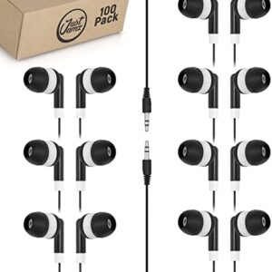 Bulk Earbuds 100 Pack | Basic Ear Bud, Black Dot in-Ear Earphones, Disposable Headphones, Class Headphones Set for Students, Earphones for Class, Kids, Classroom, Library, Wired Earbuds