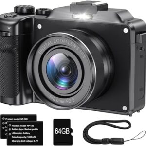 Camera for Photography, 4K Digital Camera Anti-Shake 56MP Compact Video Camera with 18X Digital Zoom, Travel Autofocus WiFi Vlogging Camera Point and Shoot Camera with 64GB TF Card, 2 Batteries