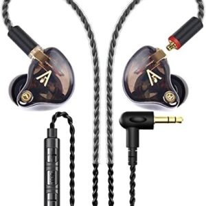 Vibes 201M Wired Headphones with Mic, Noise Cancelling Wired Earbuds Bass Driven HiFi Earphones, Comfortable Secure Fit, Carry Case, Ear Buds Tips, 3.5mm Jack, Braided Cord (Clear Brown)