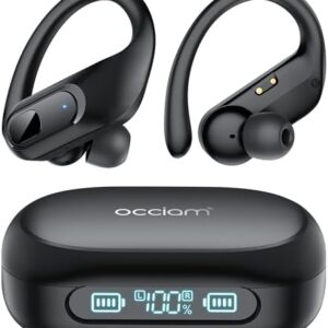 occiam Wireless Earbuds Bluetooth Headphones 96hrs Playback Sport Ear Buds Earphones Over Ear Deep Bass with Earhooks Microphone for Working Out Running Gym TV Listening (Black)
