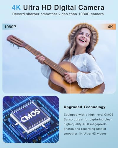 4K Digital Camera Autofocus Vlogging Camera Kids with Front Rear Lens, 32GB Card, 2 Batteries, 48MP 16X Digital Zoom Anti-Shake Time Stamp, Compact Travel Selfie Camera for Kid Teen Beginner(Black) - Image 3