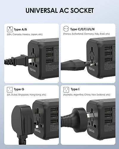 EPICKA Universal Travel Adapter, International Plug Adapter with Dual AC Outlet, 2 USB-C 35W PD Fast Charging & 3 USB-A, All in One Worldwide Wall Charger (TA-205, Black) - Image 5