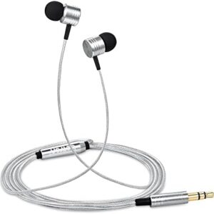 Betron B650 in Ear Headphones Earphones Wired with Noise Isolating Earbuds Tangle-Free Cord Carry Case Soft Ear Buds 3.5mm Plug (Silver)