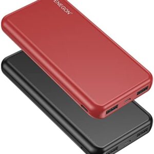 ENEGON 2-Pack Portable Charger Power Bank 10000mAh, The Phone Charger Battery with USB C in&Out and Dual USB Output for iPhone, iPad, Galaxy S9, Tablets and More (Red + Black)