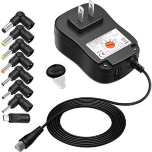 POWSEED 45W Universal AC Adapter 5V 6V 7.5V 9V 13.5V 15V Switching Wall Cord Charger W/USB Port for IP Cameras Tablets Cellphones Routers Speakers Webcam HUB etc. 3000mA Max 5V 2.4A