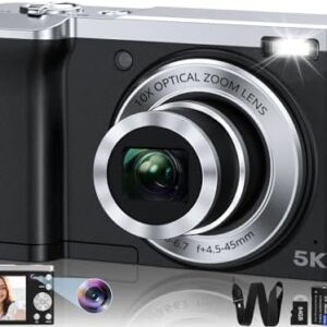 5K Digital Camera 2024 Newest 56MP Cameras for Photography Autofocus,10X Optical Zoom Vlogging Compact Camera with Front and Rear Camera,6-Axis Anti-Shake,Touch Screen with 64GB SD Card,2 Batteries