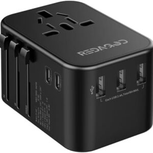 Universal Travel Adapter, Redagod International Plug Adapter 3 USB A 2 USB C Ports Max 6A 30W, European Travel Power Adaptor Worldwide Essentials Wall Charger for US to Europe UK Ireland Australia