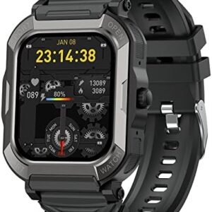 Military Smart Watches for Men Android Phones iPhone Compatible Rugged Smart Watch Tactical Health Smartwatch Fitness Tracker Watch with Heart Rate Blood Pressure Monitor Waterproof Outdoor Sports