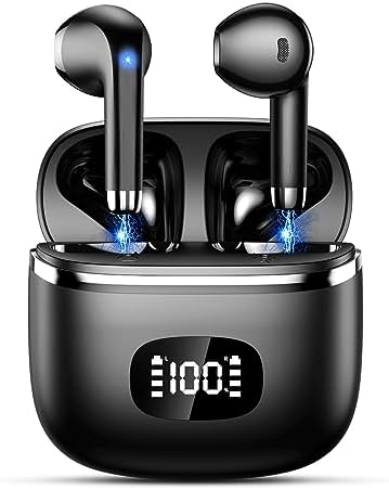 Wireless Earbuds V5.3 Bluetooth Headphones 40H Playback with LED Digital Display Charging Case Stereo Sound Earbuds with Mic IPX7 Waterproof Earphones for Cell Phone Computer Laptop Sports