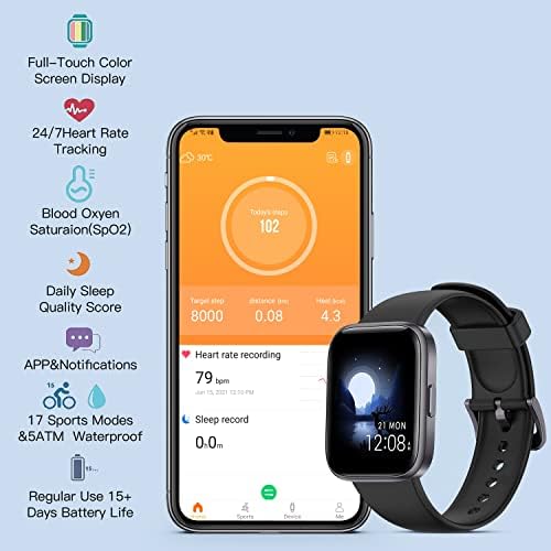 ASWEE Smart Watch Fitness Tracker with 24/7 Heart Rate, Blood Oxygen Blood Pressure and Sleep Monitor, 1.7'' Full Touch Screen 5 ATM Waterproof Smartwatch, Step Counter Watch for Women Men Kids - Image 2