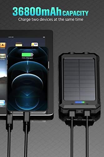 Feeke Solar-Charger-Power-Bank - 36800mAh Portable Charger,QC3.0 Fast Charger Dual USB Port Built-in Led Flashlight and Compass for All Cell Phone and Electronic Devices (Black) - Image 2