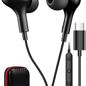 USB C Headphone for Samsung S23 FE S22 S21 S20 A53 A54 Wired Earbuds Magnetic in-Ear Type C Earphone with Microphone Volume Control Bass Stereo Noise Canceling