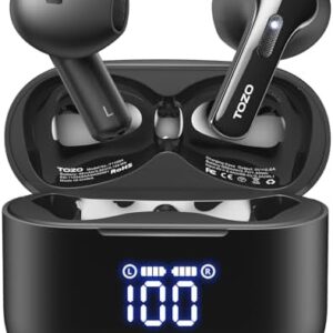 TOZO T21 Wireless Earbuds, 5.3 Bluetooth Headphone, Sem in Ear with Dual Mic Noise Cancelling, IPX8 Waterproof, 44H Playback Stereo Sound with Power Display Wireless Charging Case Black