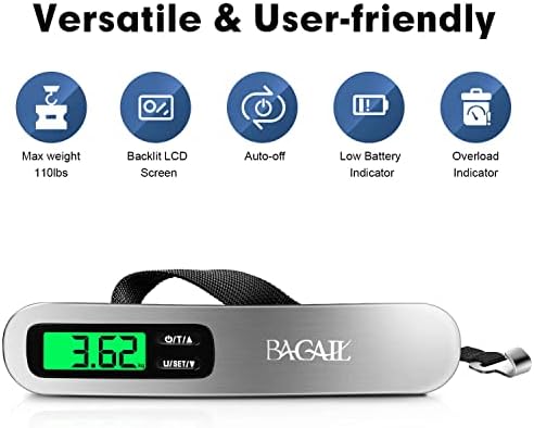 BAGAIL Digital Luggage Scale, 110lbs Hanging Baggage Scale with Backlit LCD Display, Portable Suitcase Weighing Scale, Travel Luggage Weight Scale with Hook, Strong Straps for Travelers - Image 6