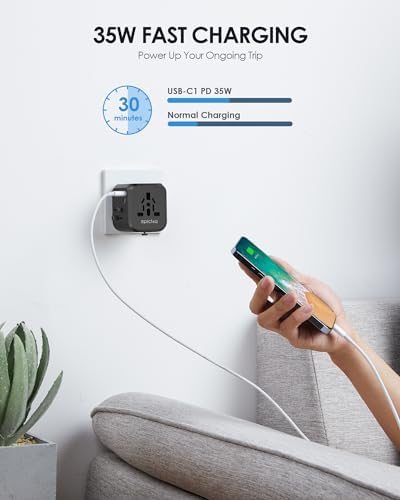 EPICKA Universal Travel Adapter, International Plug Adapter with Dual AC Outlet, 2 USB-C 35W PD Fast Charging & 3 USB-A, All in One Worldwide Wall Charger (TA-205, Black) - Image 4