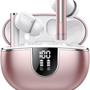 Bluetooth 5.3 Headphones, Wireless Earbuds with 40H Playtimes Charge Case, Deep Bass, IPX7 Waterproof Running Earphones with 4-Mic Clear Call, LED Display, in Ear Headphones for Work/Gym