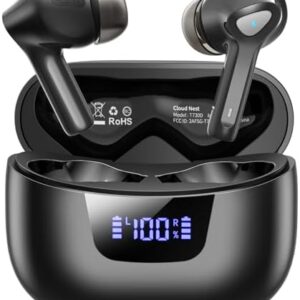 Wireless Earbuds Bluetooth V5.3 Headphones 50H Playback Deep Bass Stereo Ear Buds with LED Power Display Charging Case IPX7 Waterproof Earphones with Mic Headset for Laptop Pad Android/iOS Phones
