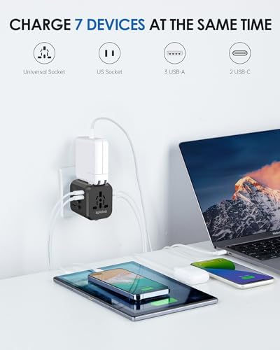 EPICKA Universal Travel Adapter, International Plug Adapter with Dual AC Outlet, 2 USB-C 35W PD Fast Charging & 3 USB-A, All in One Worldwide Wall Charger (TA-205, Black) - Image 3