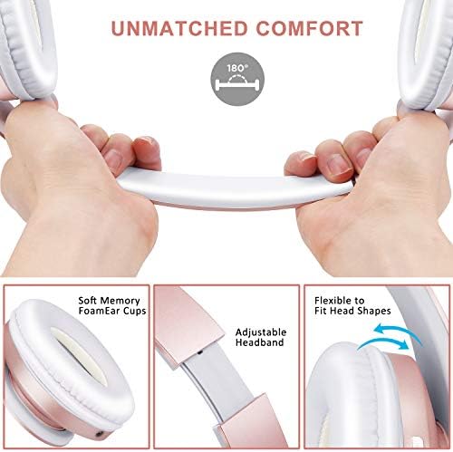 ZIHNIC Bluetooth Headphones Over-Ear, Foldable Wireless and Wired Stereo Headset Micro SD/TF, FM for Cell Phone,PC,Soft Earmuffs &Light Weight for Prolonged Wearing(Rose Gold) - Image 4