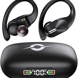 Bluetooth Headphones Wireless Earbuds Bass Stereo Sound with Wireless Charging Case 48H Playback Earphones LED Display With Built in Mic and Over Earhooks Waterproof Headset for Running Workout Sports