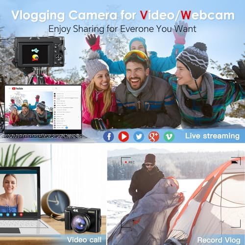 Newest 4K Digital Camera for Photography and Video, 48MP Vlogging Camera with SD Card Autofocus Anti-Shake, 3'' 180° Flip Screen 16X Zoom Digital Camera with Flash, Compact Digital Camera for Travel - Image 6