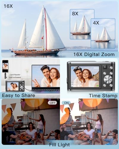 4K Digital Camera Autofocus Vlogging Camera Kids with Front Rear Lens, 32GB Card, 2 Batteries, 48MP 16X Digital Zoom Anti-Shake Time Stamp, Compact Travel Selfie Camera for Kid Teen Beginner(Black) - Image 6