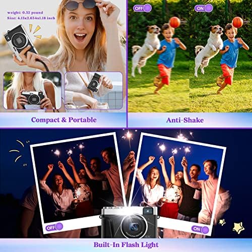 4K Digital Camera Auto Focus 48MP Vlogging Video Camera for YouTube Photography Cameras for Beginners Travel Portable Compact Point and Shoot Camera with Viewfinder Flash 32G Memory Card - Image 6