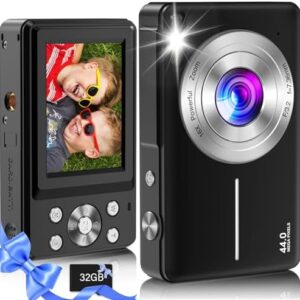 Digital Camera,Kids Camera with 32GB Card,Nsoela FHD 1080P 44MP Compact Vlogging Camera,Point and Shoot Camera 16X Digital Zoom, Portable Mini Kids Camera for Teens Students (Black)