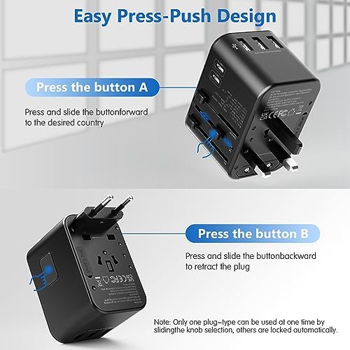 Universal Travel Adapter, Redagod International Plug Adapter 3 USB A 2 USB C Ports Max 6A 30W, European Travel Power Adaptor Worldwide Essentials Wall Charger for US to Europe UK Ireland Australia - Image 4