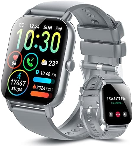 Smart Watch for Men Women(Answer/Make Calls), 1.85" HD Screen Fitness Watch with Sleep Heart Rate Monitor, 112 Sport Modes, IP68 Waterproof Activity Trackers Compatible with Android iOS(Gray)