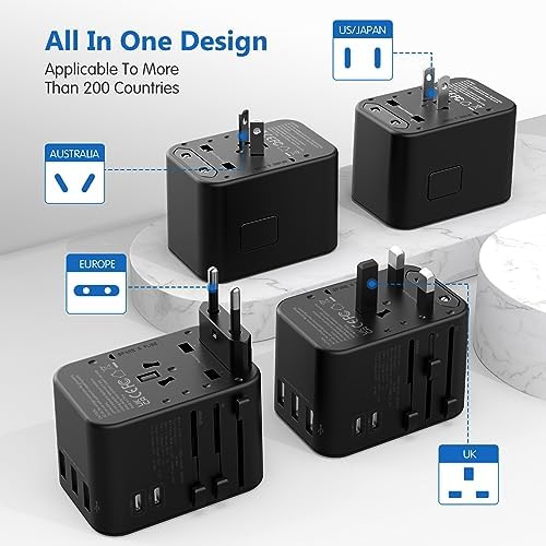 Universal Travel Adapter, Redagod International Plug Adapter 3 USB A 2 USB C Ports Max 6A 30W, European Travel Power Adaptor Worldwide Essentials Wall Charger for US to Europe UK Ireland Australia - Image 3