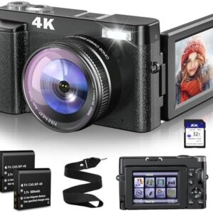 Newest 4K Digital Camera for Photography and Video, 48MP Vlogging Camera with SD Card Autofocus Anti-Shake, 3'' 180° Flip Screen 16X Zoom Digital Camera with Flash, Compact Digital Camera for Travel
