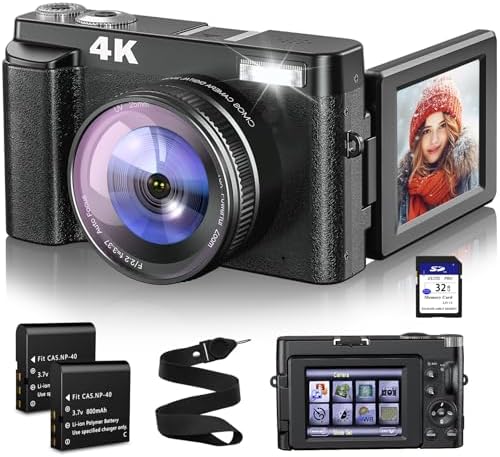 Newest 4K Digital Camera for Photography and Video, 48MP Vlogging Camera with SD Card Autofocus Anti-Shake, 3'' 180° Flip Screen 16X Zoom Digital Camera with Flash, Compact Digital Camera for Travel