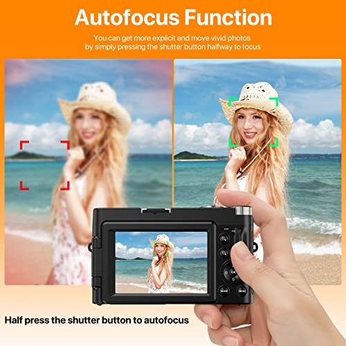 4K Digital Camera for Photography Autofocus 16X Digital Zoom, 48MP Vlogging Camera with 32GB SD Card, 3'' 180° Flip Screen Compact Camera,2 Batteries - Image 2